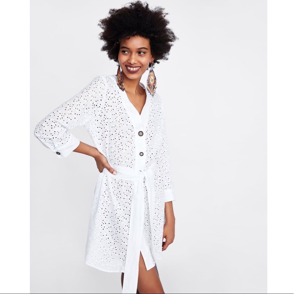 Zara White Crochet Tunic With Waist Tie